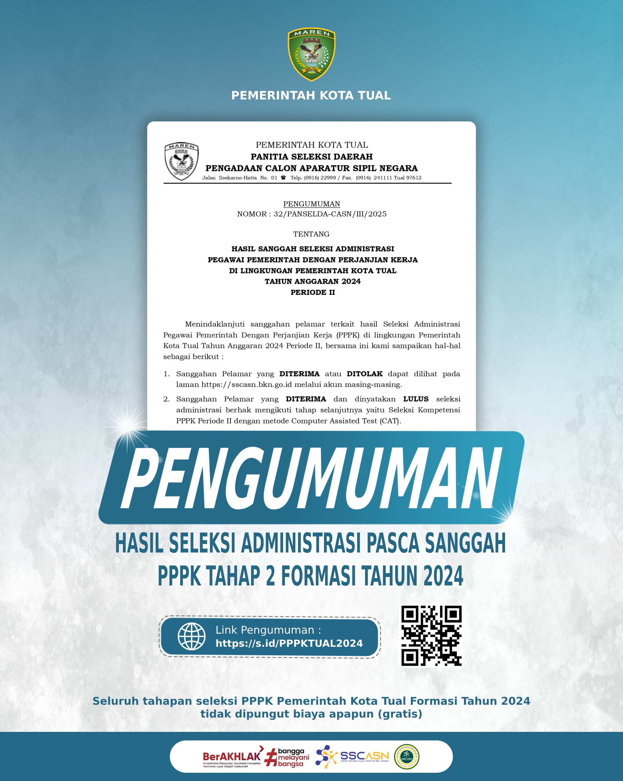 Hasil Sanggah Seleksi Administrasi PPPK Tahap 2 di Lingkungan Pemerintah Kota Tual Tahun Anggaran 2024